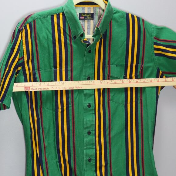 Ruddock Bros Striped Western Shirt Green Yellow Made in USA Sz M - Picture 3 of 5